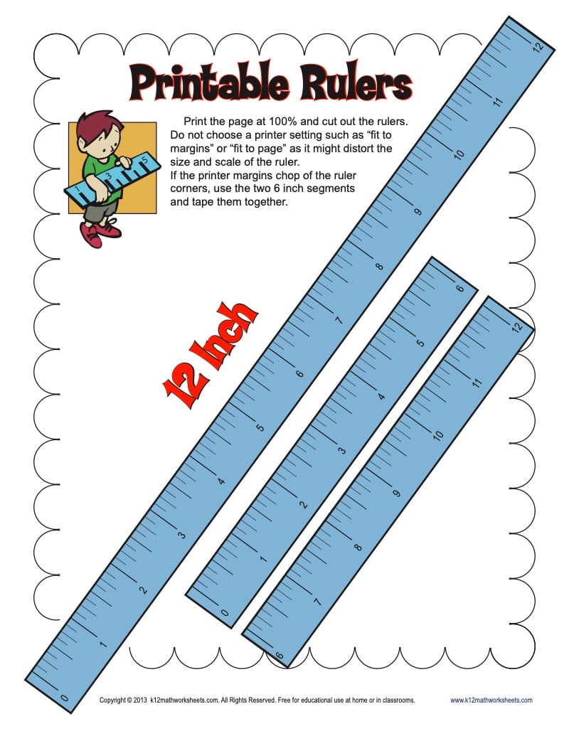 printable mm ruler & inches ruler - k12 math worksheets